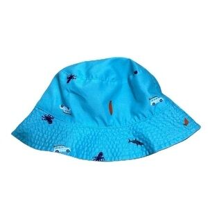 Reversible Summer Hat Cars Sharks 18-24 mos Baby Boy Blue